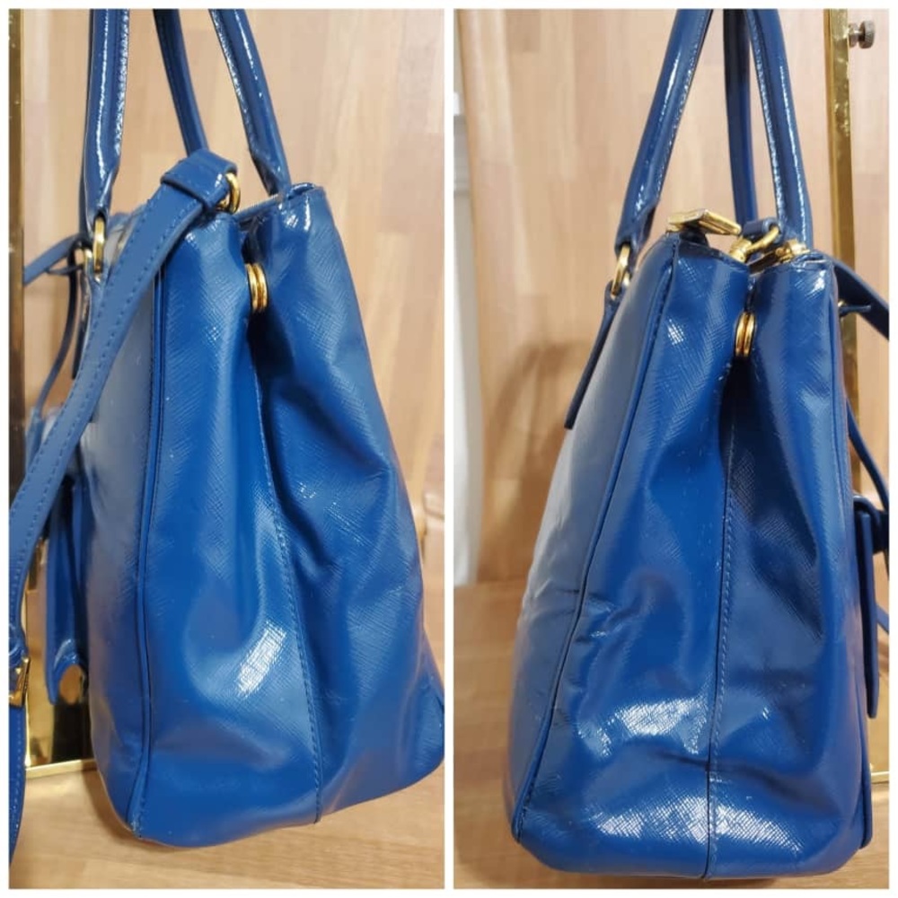 Authentic Prada Saffiano Patent Leather Front Pocket Double Zip Lux Tote - Picture 7 of 11